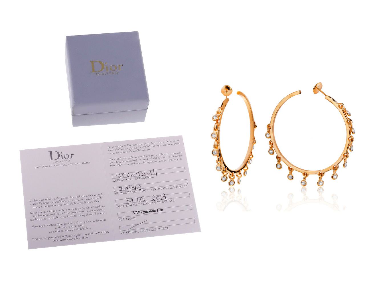 Оригинальные золотые серьги с бриллиантами 1.00ct Dior