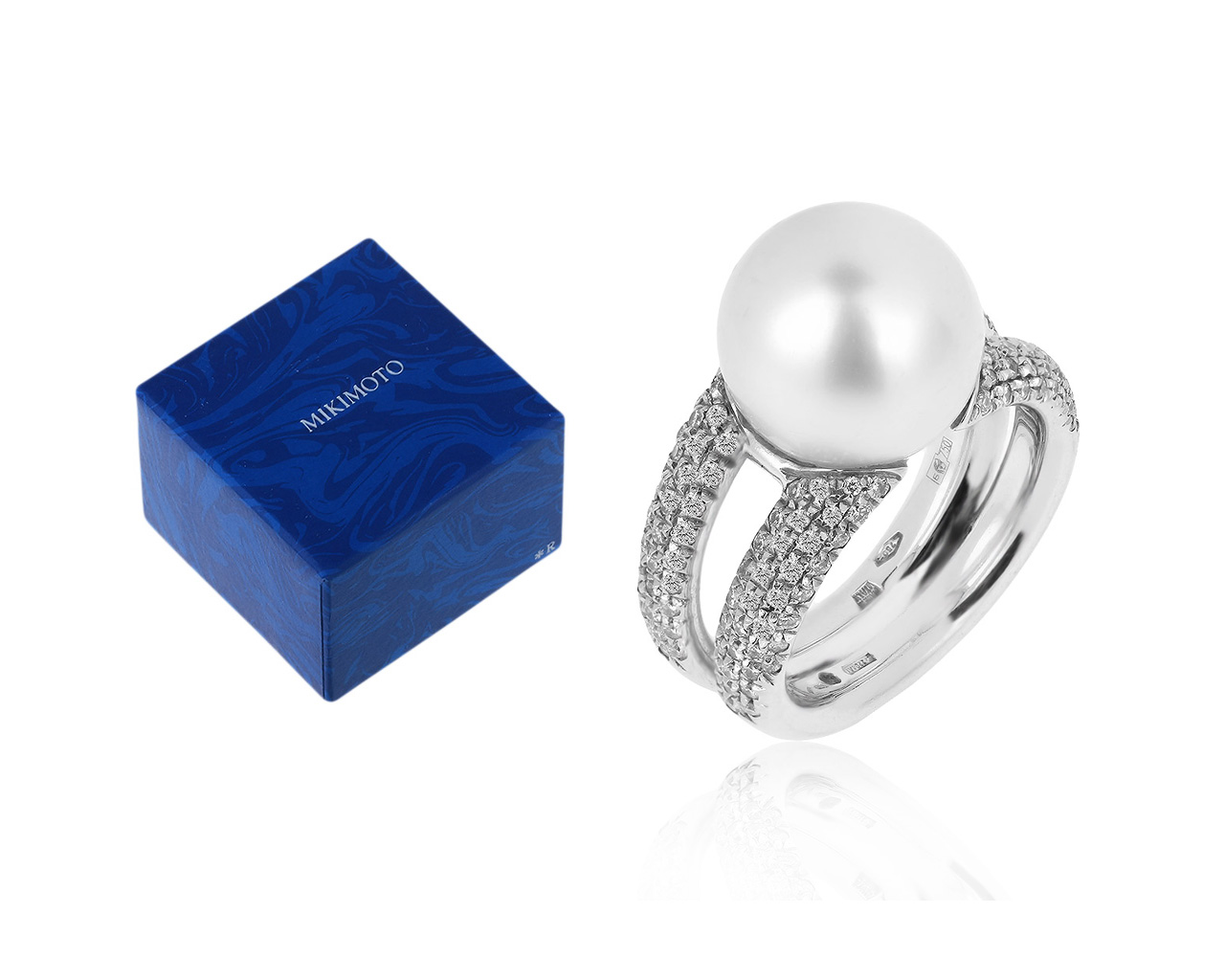 Золотое кольцо с жемчугом и бриллиантами 0.75ct Mikimoto