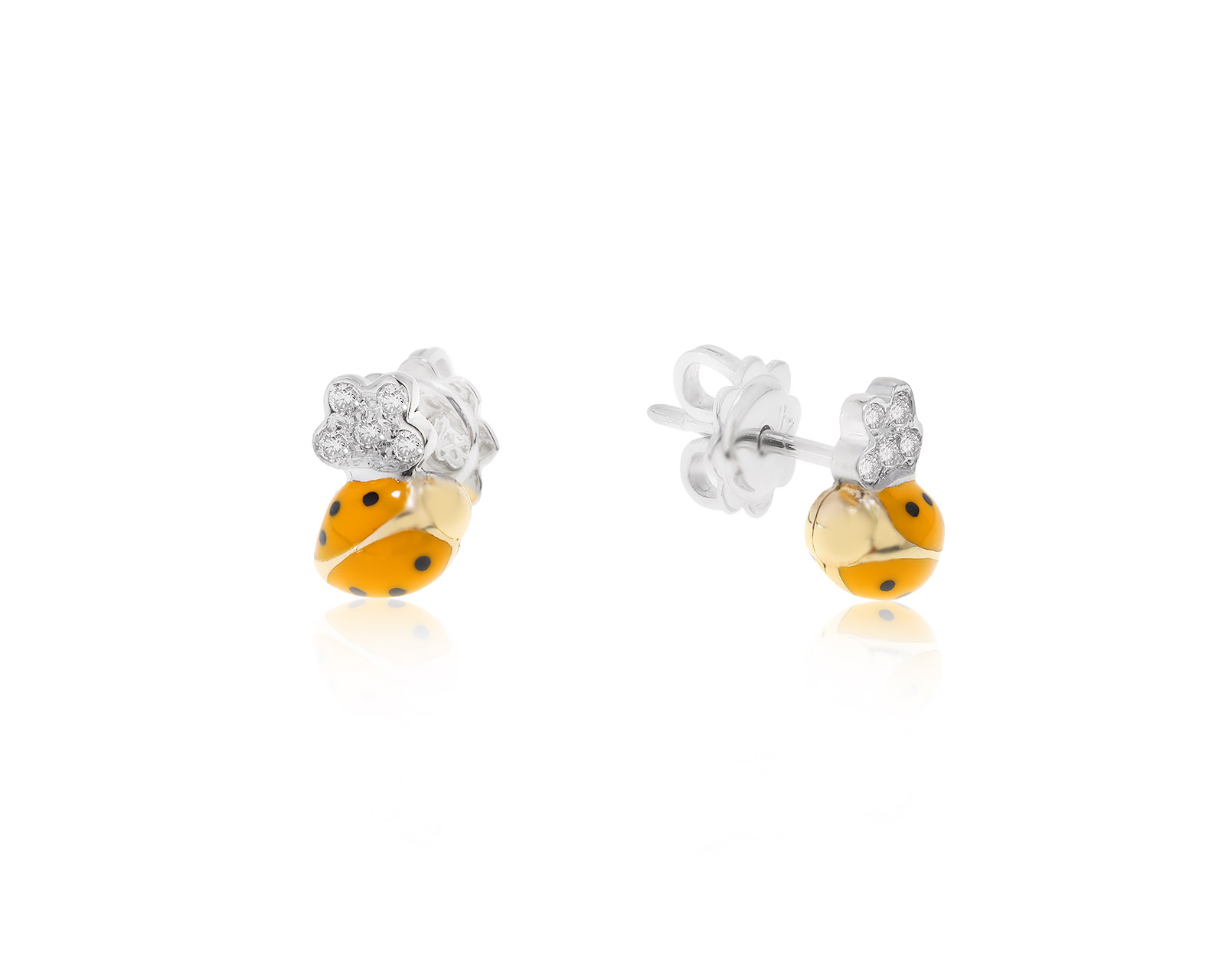 Оригинальные золотые серьги Aaron Basha Diamond Flower Ladybug 100922/2