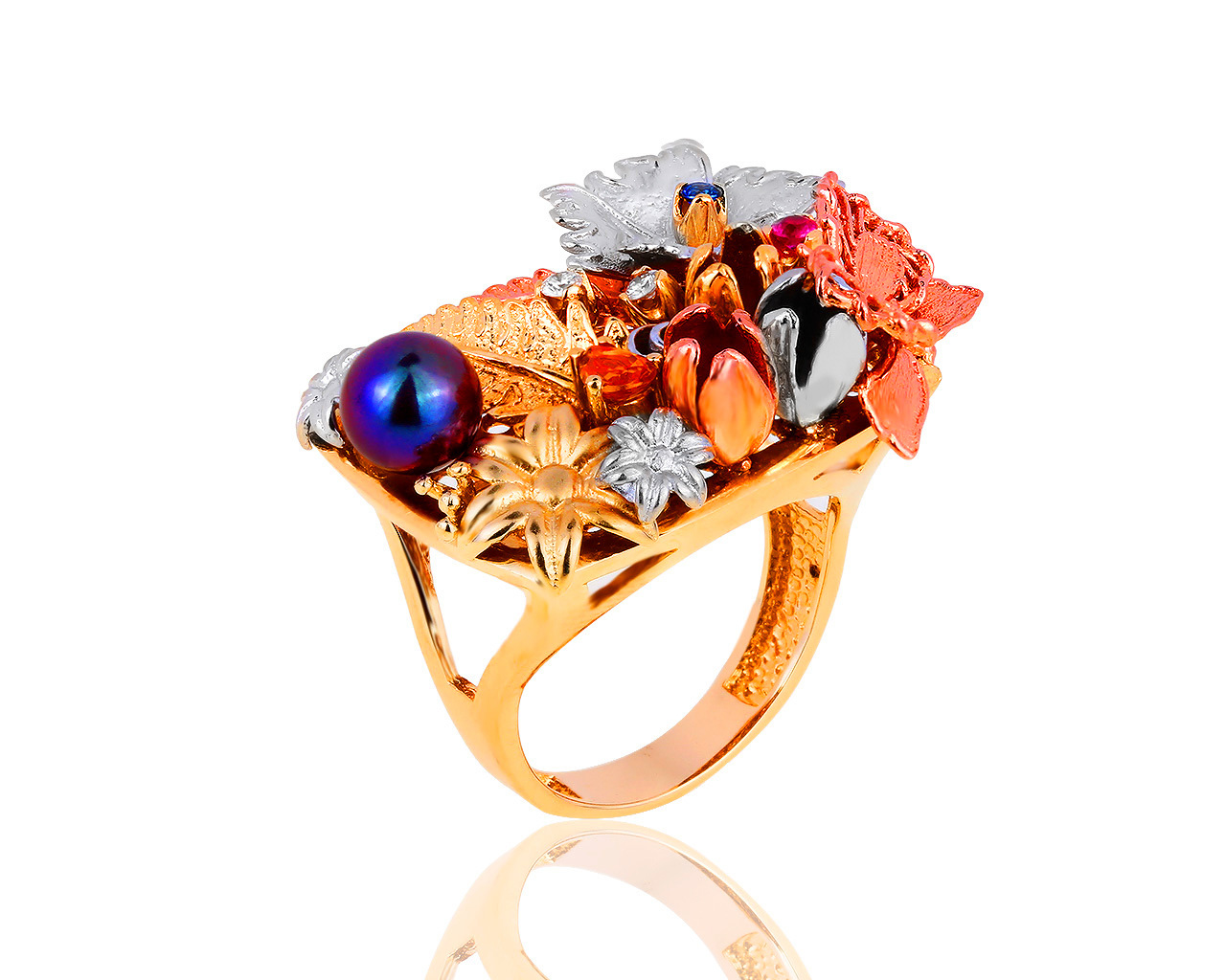 Оригинальное золотое кольцо с бриллиантами 0.05ct и сапфирами 0.06ct Roberto Bravo 250619/9