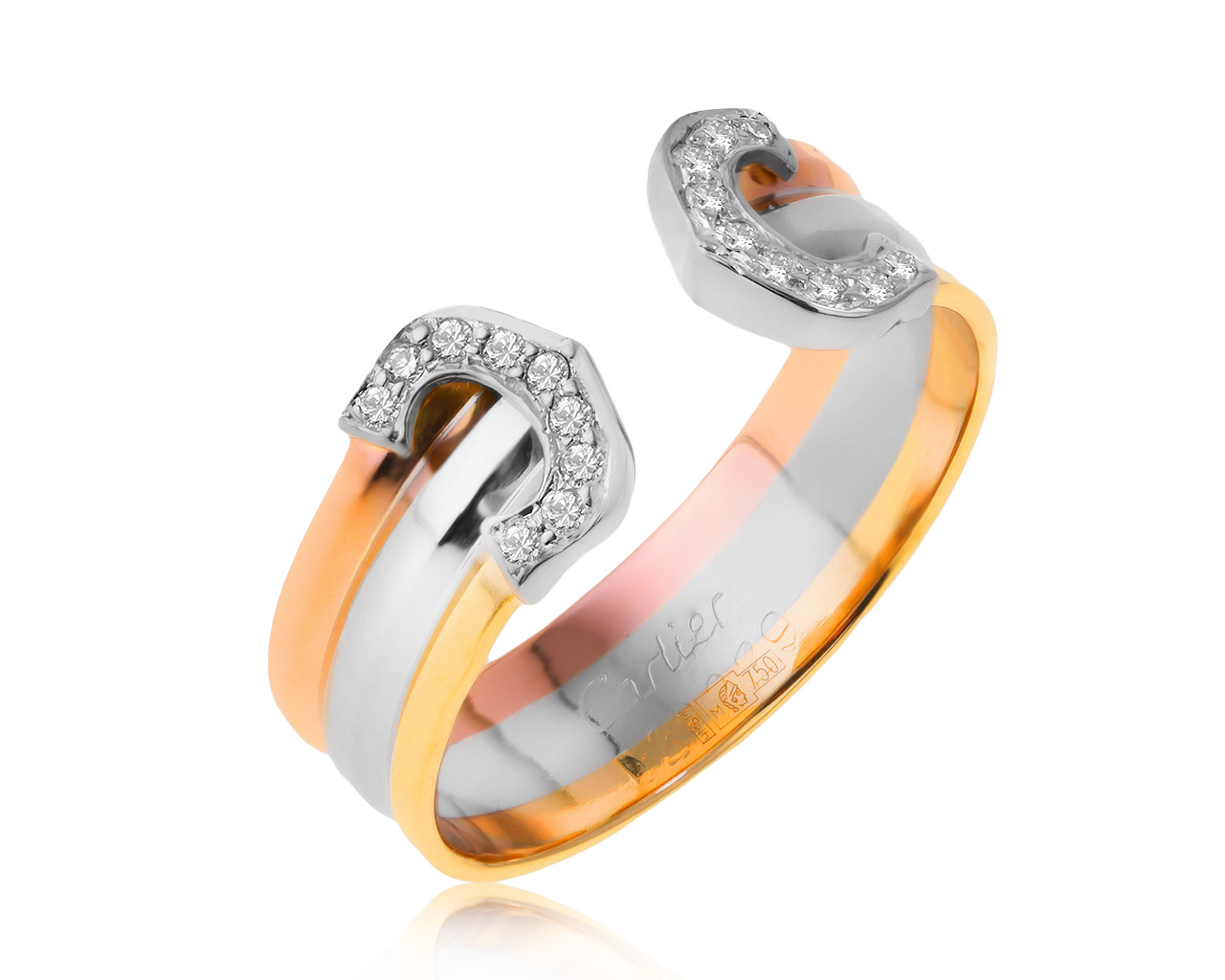 Оригинальное золотое кольцо с бриллиантами 0.10ct Cartier Trinity Logo