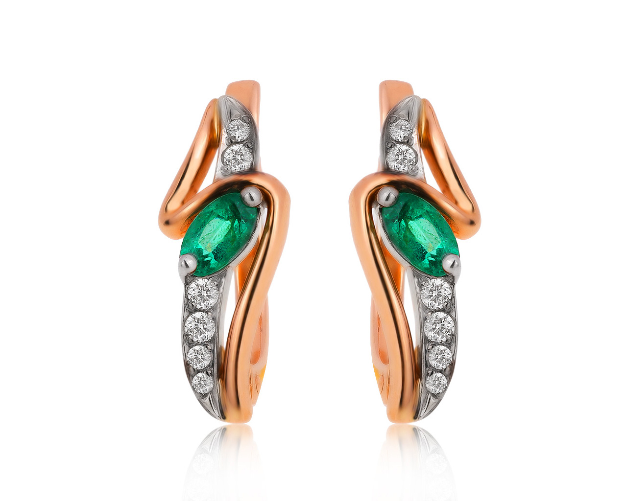 Изящные золотые серьги с изумрудами 0.40ct 100820/6