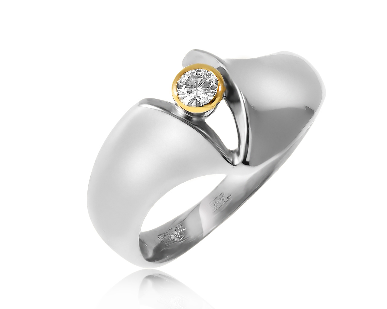 Солидное золотое кольцо с бриллиантом 0.14ct