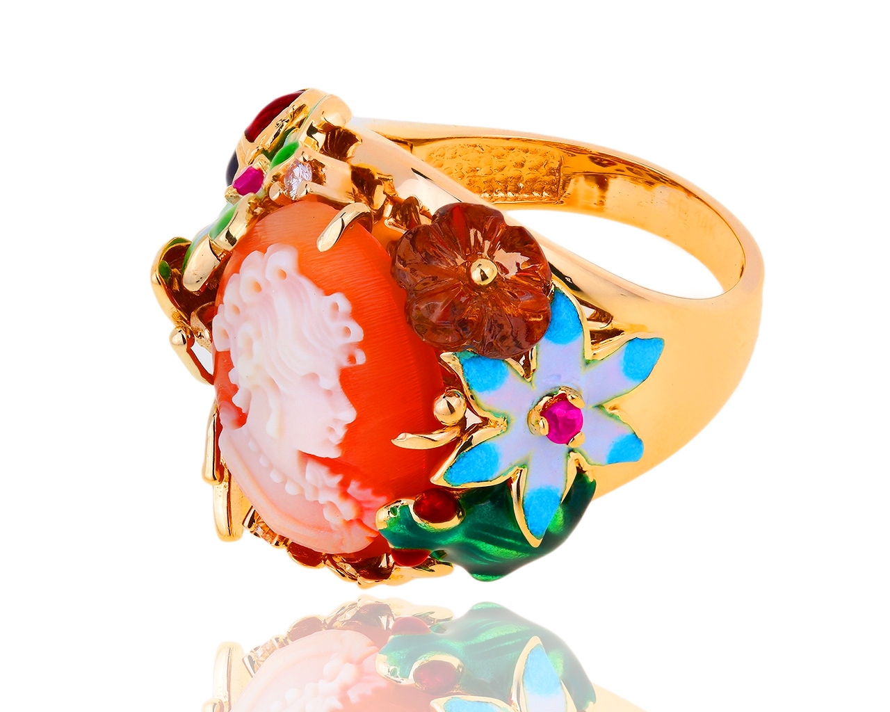 Прекрасное золотое кольцо с камеей и эмалями Roberto Bravo 160119/7