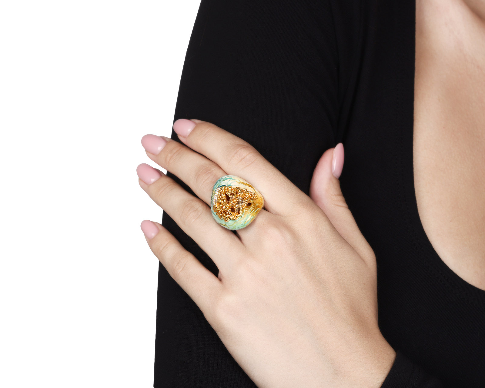 Оригинальное золотое кольцо с эмалями Graziella