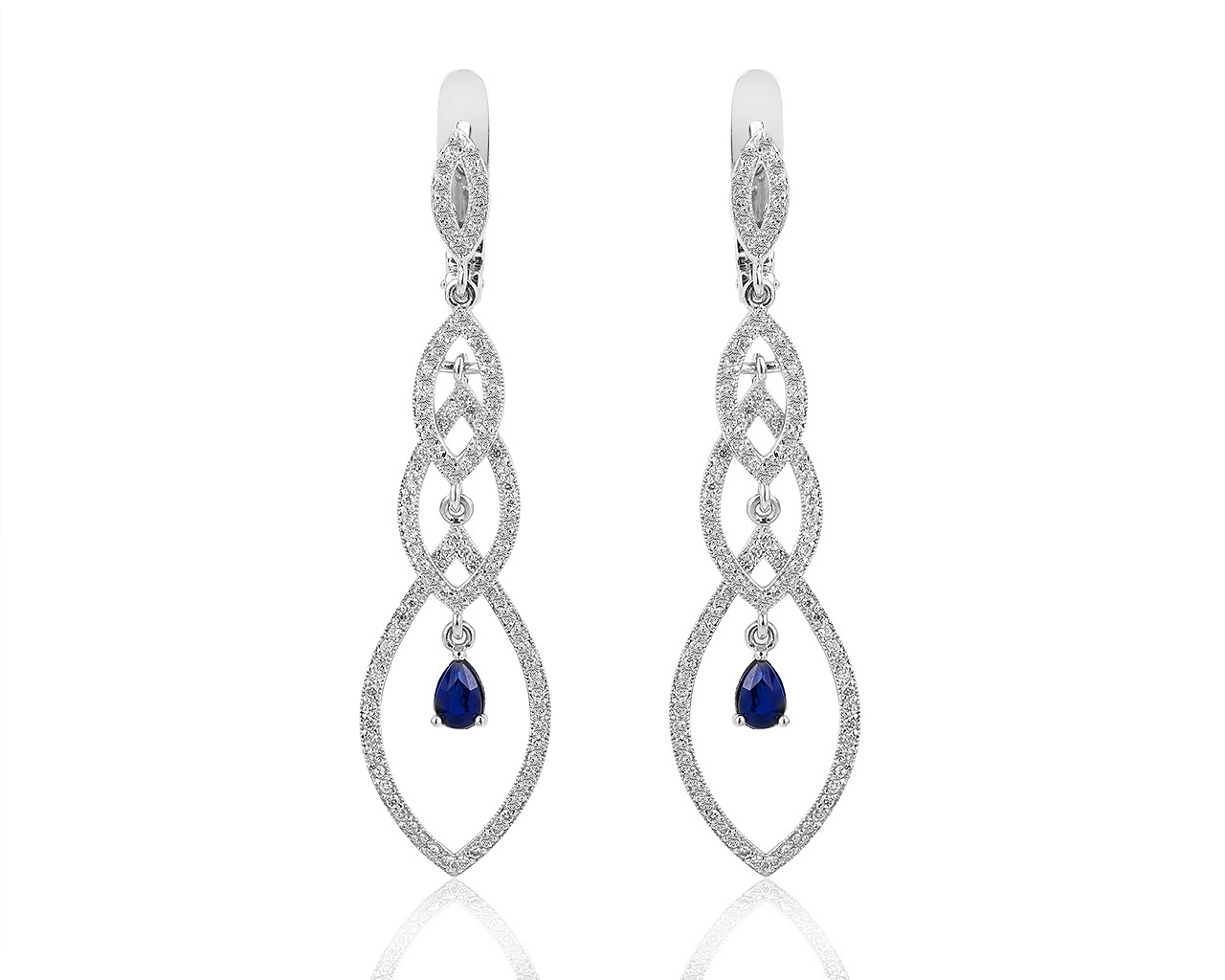 Изысканные золотые серьги с сапфирами и бриллиантами 1.35ct 151218/6