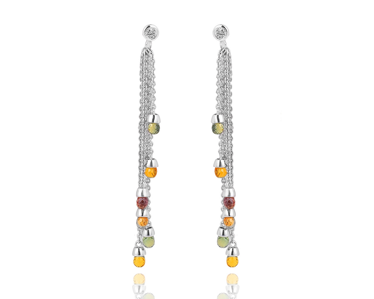 Золотые серьги с цветными сапфирами и бриллиантами 0.30ct 250617/1 Золотые серьги с цветными сапфирами и бриллиантами 0.30ct 250617/1