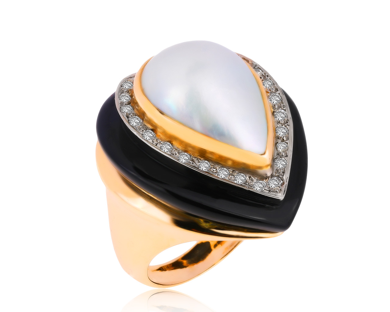 Богатое золотое кольцо с жемчугом 17*11 мм 070820/1