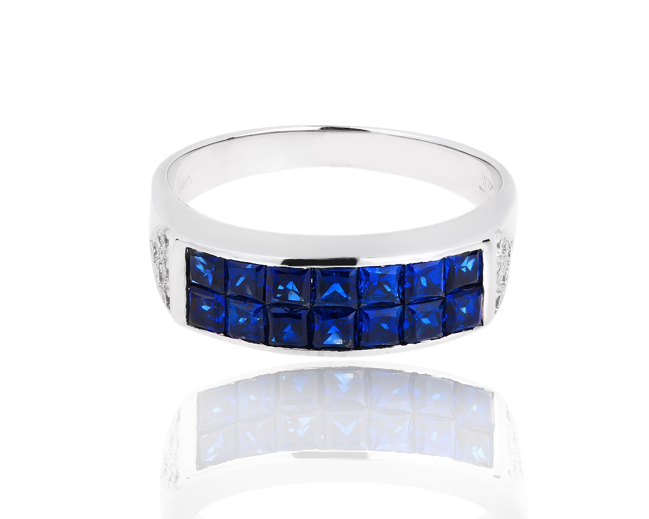 Золотое кольцо с бриллиантами 0.14ct и сапфирами 1.51ct 300918/6