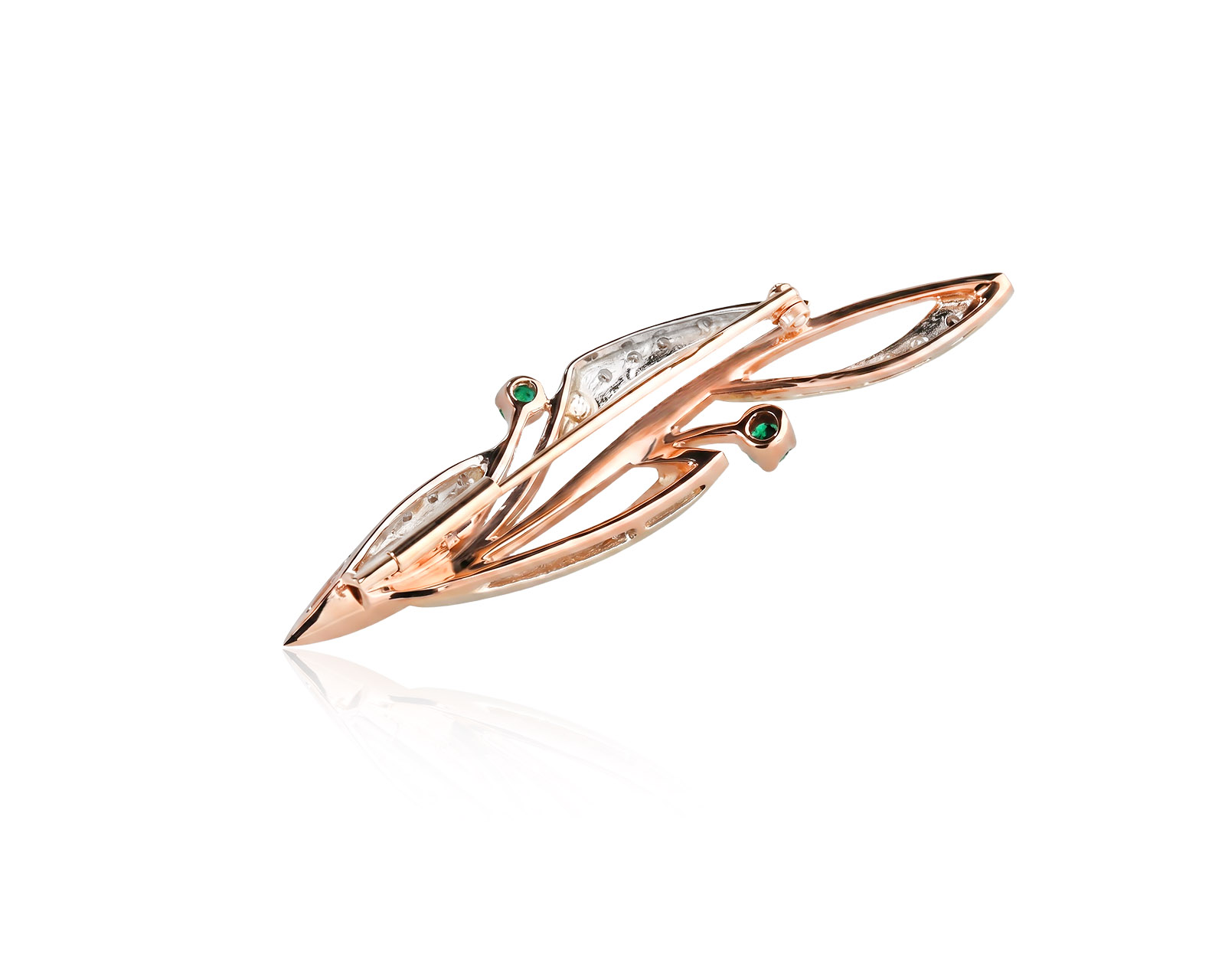 Золотая брошь с изумрудами 0.24ct и бриллиантами 0.13ct
