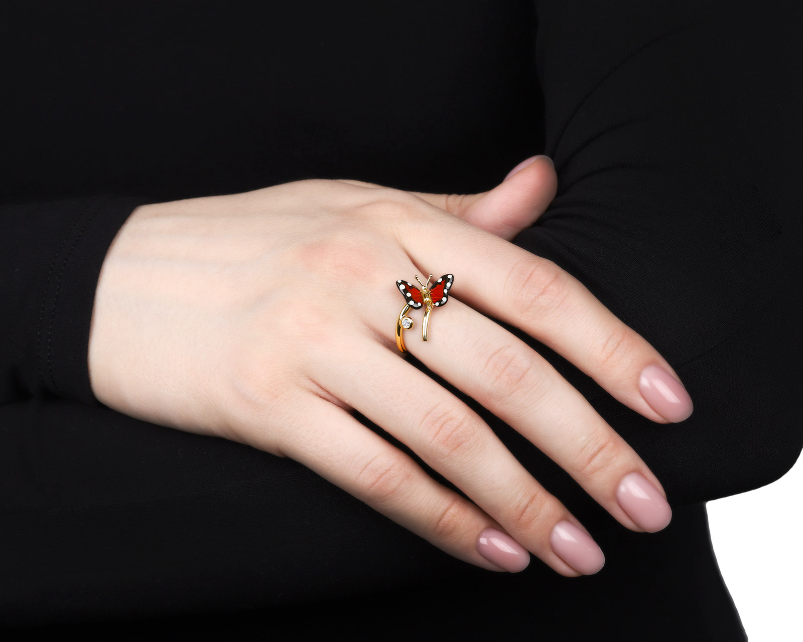 Оригинальное золотое кольцо с эмалью Roberto Bravo Monarh Butterfly