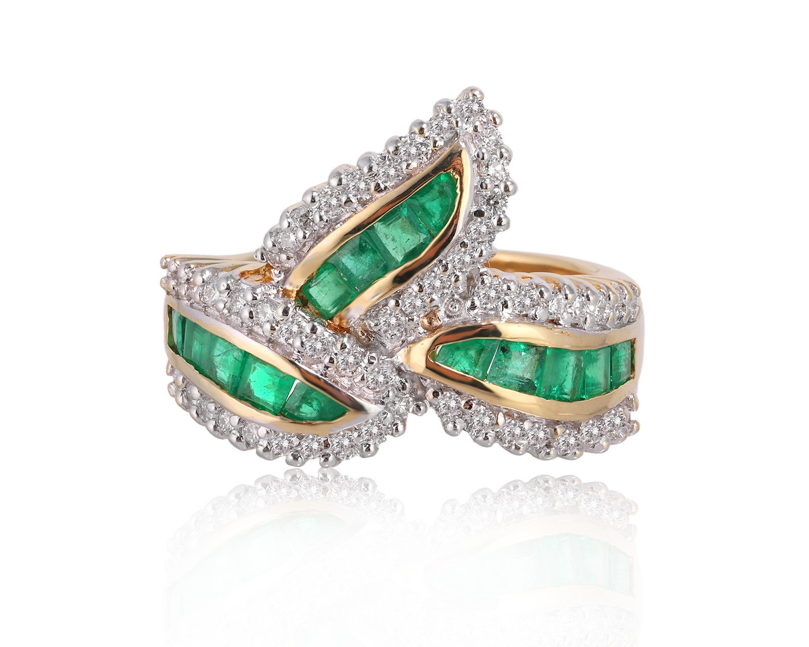 Золотое кольцо с изумрудами 0.88ct и бриллиантами 0.52ct