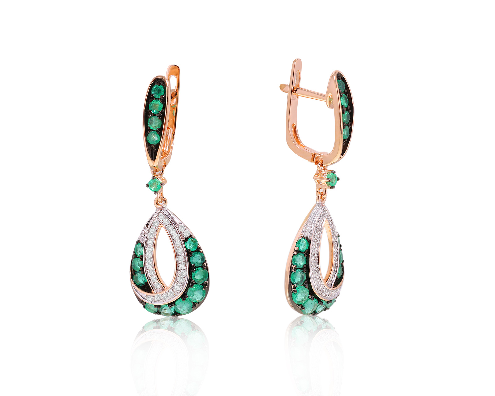 Золотые серьги с изумрудами 1.16ct и бриллиантами 0.18ct 110424/1