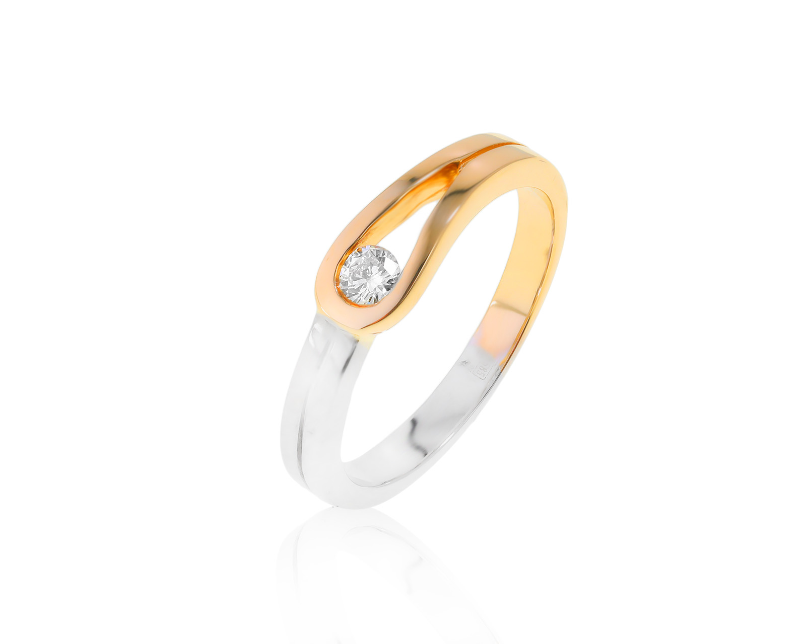 Стильное золотое кольцо с бриллиантом 0.12ct 090822/5