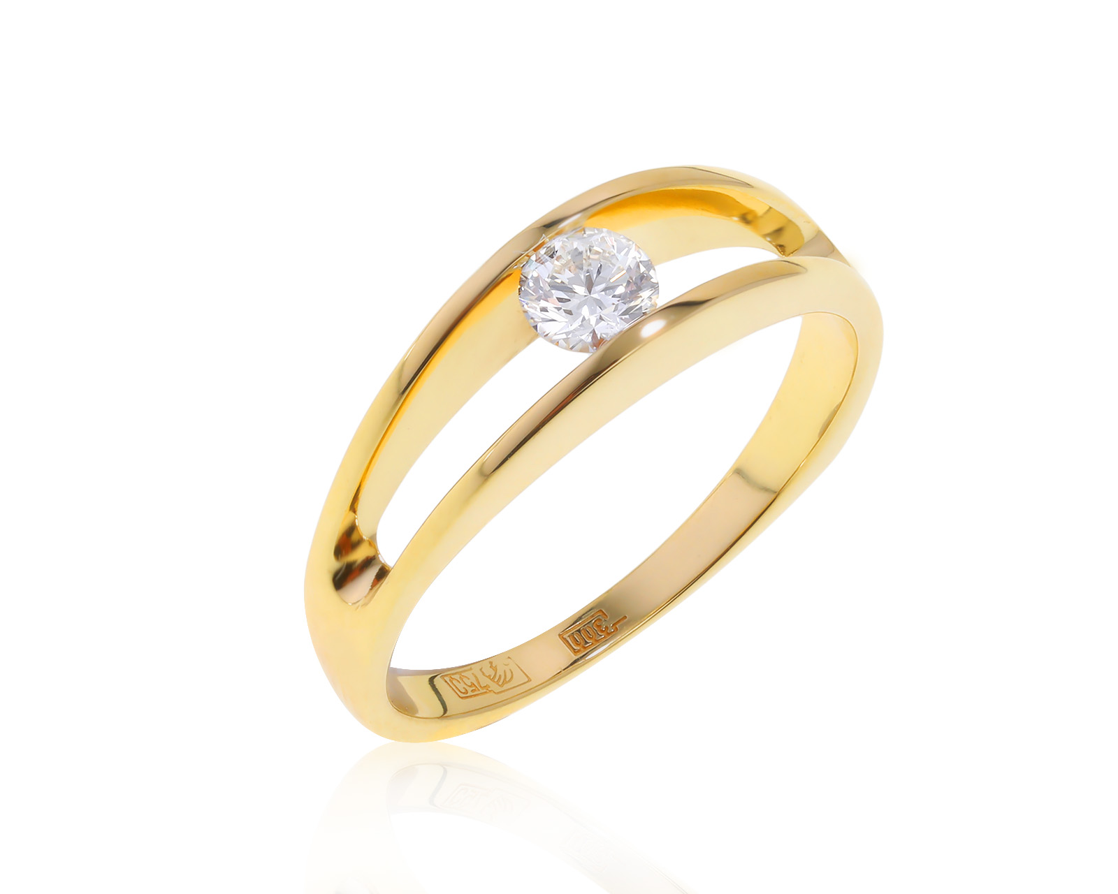 Красивое золотое кольцо с бриллиантом 0.24ct