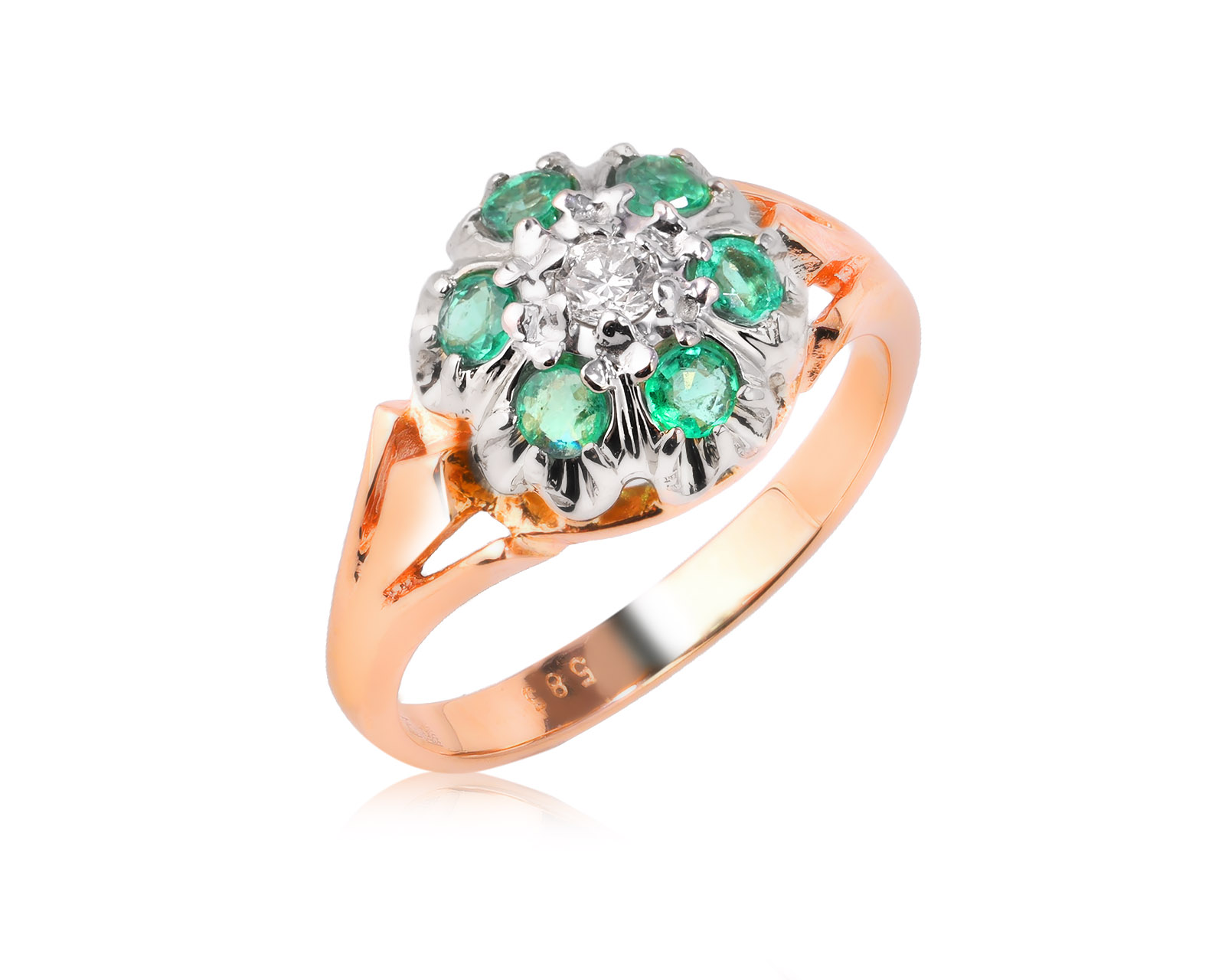Золотое кольцо с изумрудами 0.48ct и бриллиантом 0.08ct 210226/1