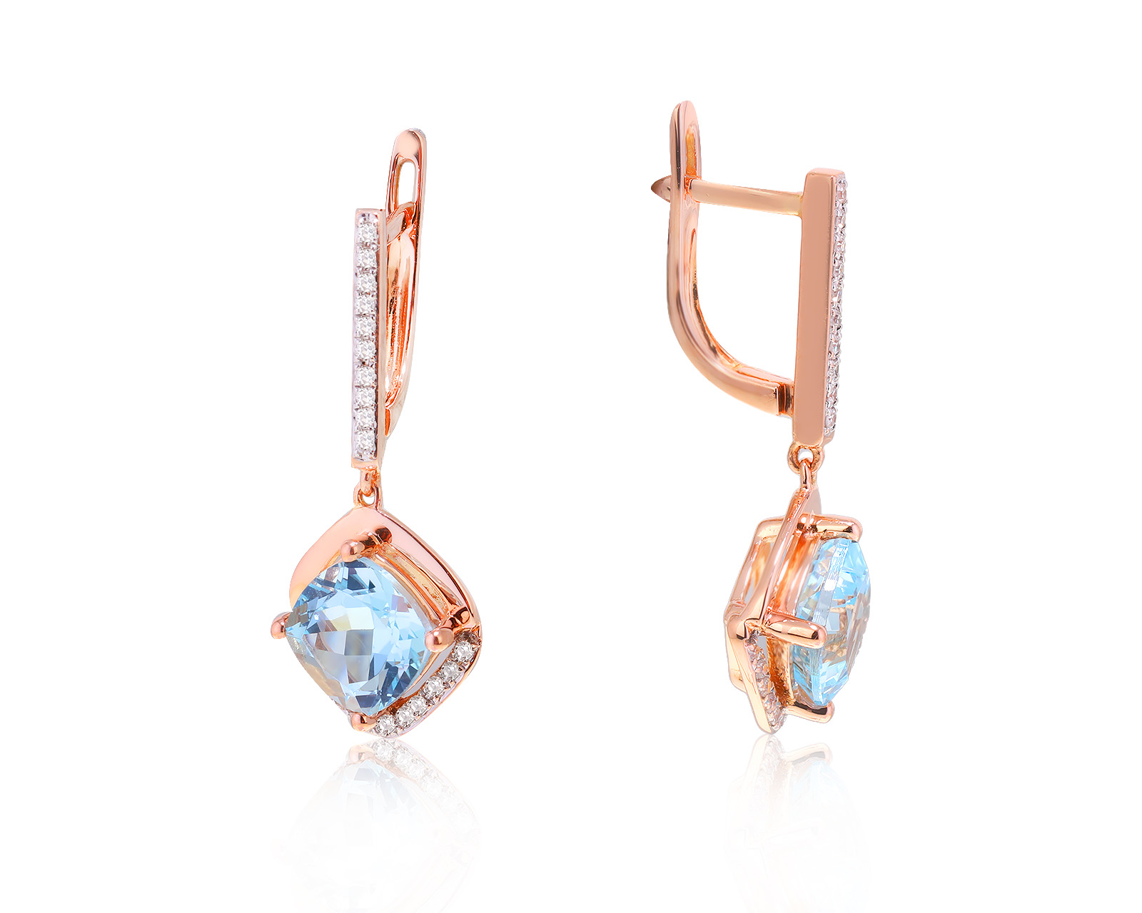 Золотые серьги с топазами 3.30ct и бриллиантами 0.13ct 190324/16