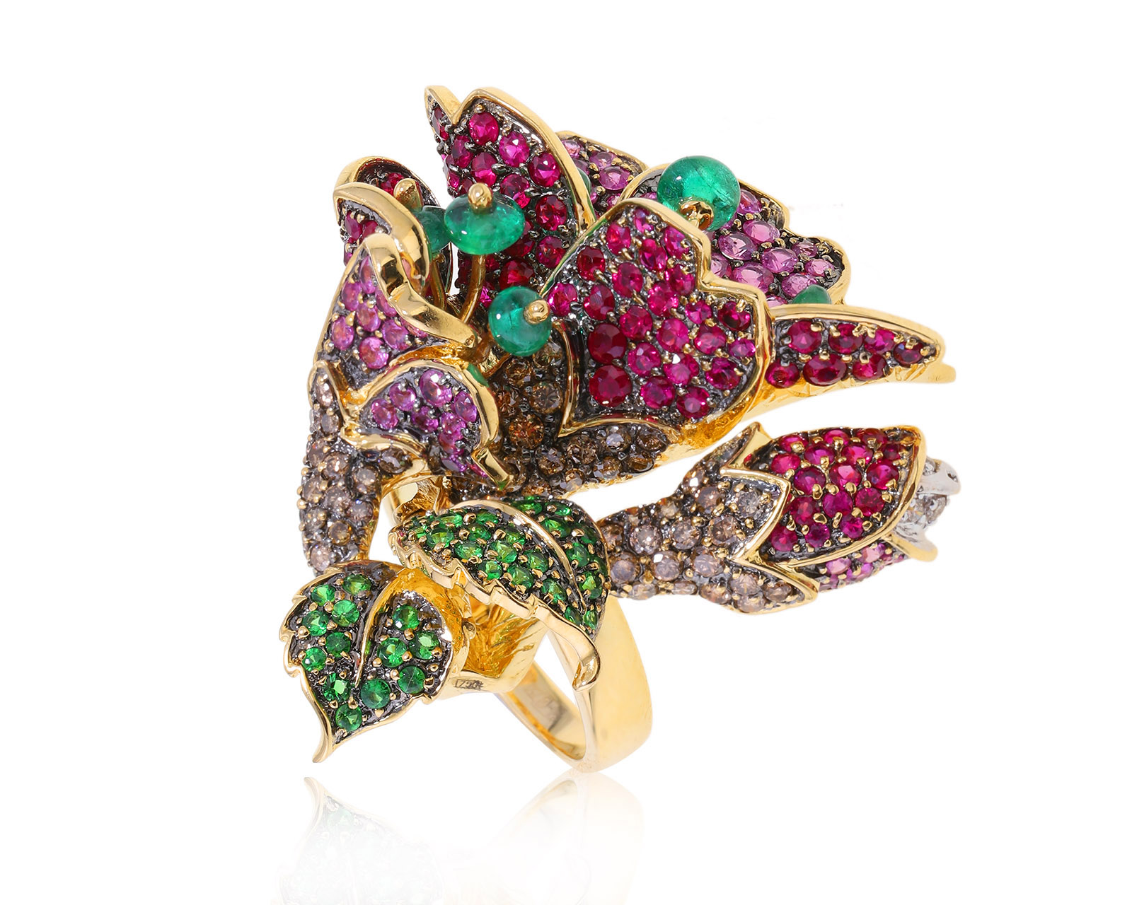 Золотое кольцо-кулон с цветными камнями 5.90ct