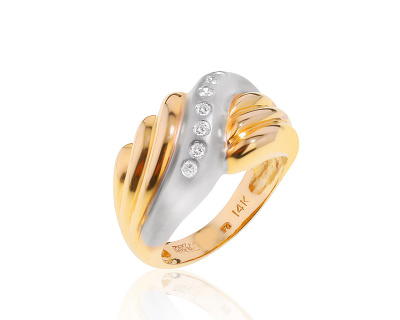 Интересное золотое кольцо с бриллиантами 0.12ct 210317/25