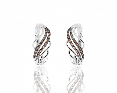 Изящные золотые серьги с белыми и коньячными бриллиантами 0.14ct 230518/3