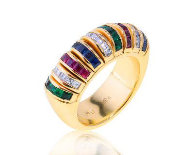 Золотое кольцо с цветными камнями 1.80ct 110523/7