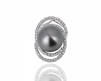 Золотая подвеска с черным жемчугом и бриллиантами 0.40ct 040319/12