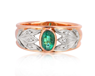 Золотое кольцо с изумрудом 0.48ct и бриллиантами 0.05ct 280225/1