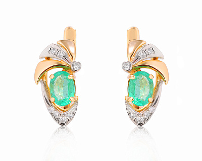 Золотые серьги с изумрудами 1.20ct и бриллиантами 0.10ct 060525/1