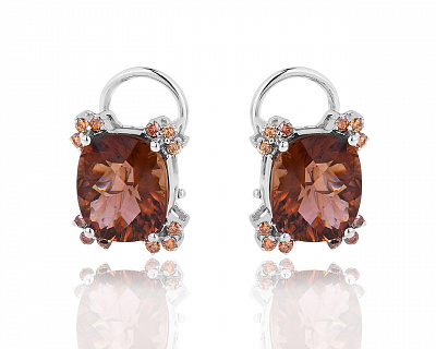 Золотые серьги с раухтопазами и бриллиантами 0.35ct 040918/9