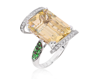 Золотое кольцо с кварцем 9.60ct и тсаворитами 0.48ct 070525/4