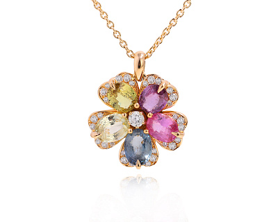 Оригинальное золотое колье Bvlgari Multicolor Sapphire Flower 030325/6