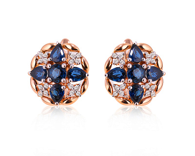 Золотые серьги с сапфирами 2.48ct и бриллиантами 0.16ct 181124/7
