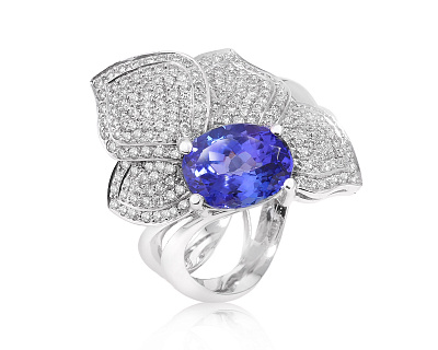 Золотое кольцо с танзанитом 3.04ct и бриллиантами 1.00ct 120325/1