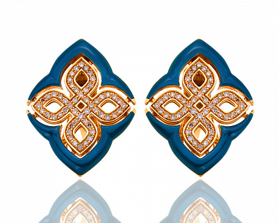 Золотые серьги с эмалями и коньячными бриллиантами 0.55ct 290119/8