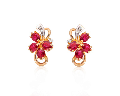 Золотые серьги с рубинами 0.60ct и бриллиантами 0.04ct 240125/4