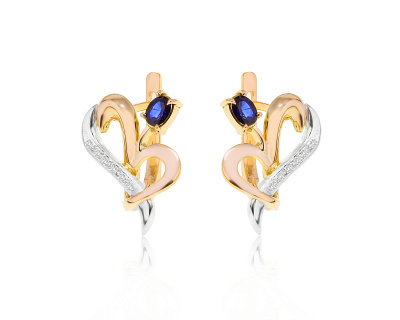 Золотые серьги с сапфирами 0.70ct и бриллиантами 0.09ct 080524/16