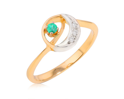 Золотое кольцо с изумрудом 0.05ct и бриллиантами 0.02ct 160924/6