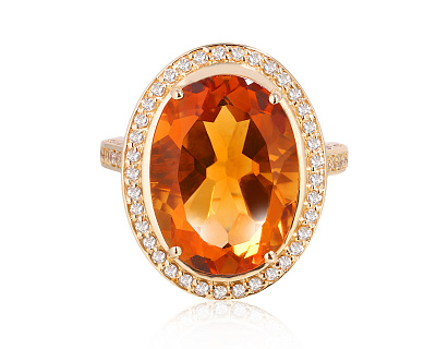 Золотое кольцо с цитрином 9.60ct и бриллиантами 0.88ct 120525/1