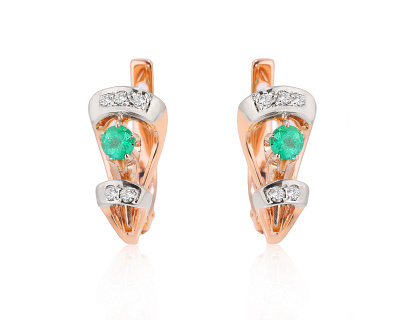 Золотые серьги с изумрудами 0.36ct и бриллиантами 0.12ct 250125/3