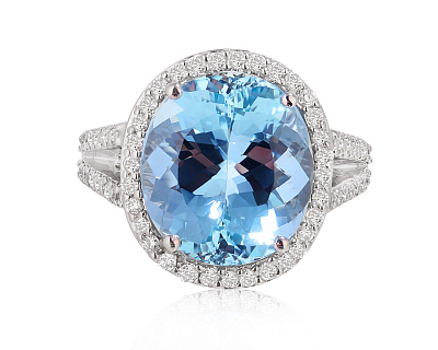 Золотое кольцо с аквамарином 8.60ct и бриллиантами 0.48ct 120525/2