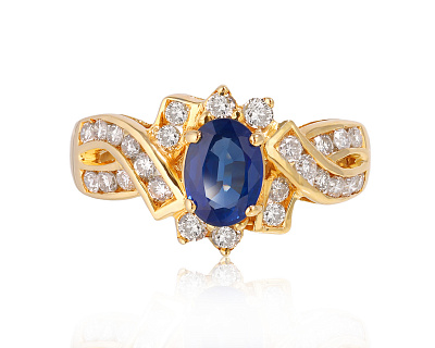 Золотое кольцо с сапфиром 0.83ct и бриллиантами 0.51ct 131224/3