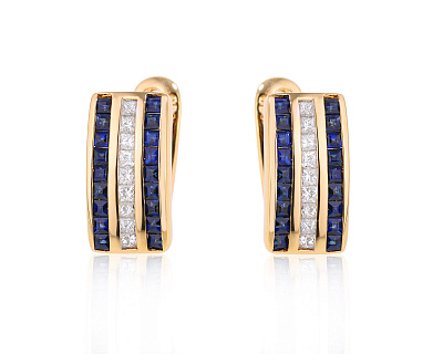 Золотые серьги с сапфирами 0.72ct и бриллиантами 0.36ct 081024/14