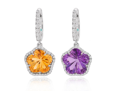 Золотые серьги с аметистом 4.00ct и цитрином 3.99ct Evgeny Matveev 250625/Б162