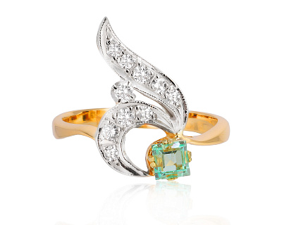 Золотое кольцо с бериллом 0.32ct и бриллиантами 0.25ct 040125/2