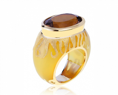 Оригинальное золотое кольцо с раухтопазом 6.73ct Angelique de Paris 040221/2