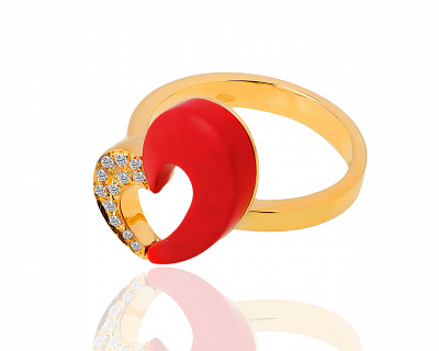 Оригинальное золотое кольцо с кораллами и бриллиантами 0.10ct BIBIGI 230119/12