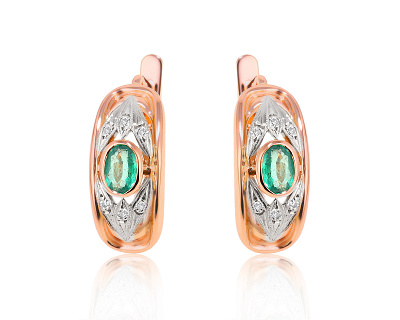 Золотые серьги с изумрудами 0.62ct и бриллиантами 0.06ct 280225/2