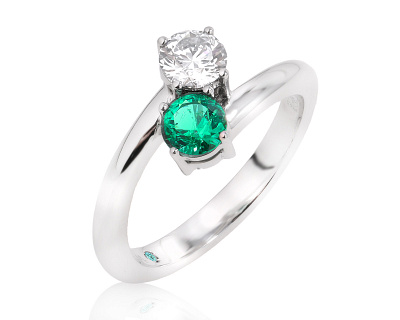 Платиновое кольцо с изумрудом 0.39ct и бриллиантом 0.50ct Evgeny Matveev 090725/Б170