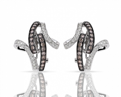Золотые серьги с белыми и коньячными бриллиантами 1.02ct 040618/9