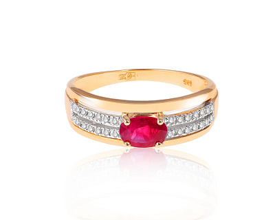 Золотое кольцо с рубином 0.61ct и бриллиантами 0.13ct 180524/3